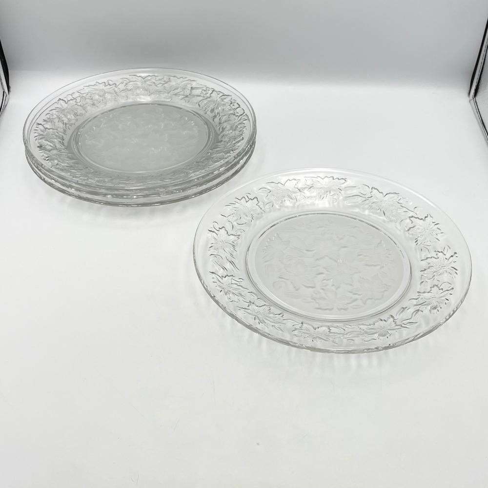 Vintage 1980s Princess House Fantasia Dinner Plates Set Of 4 Frosted Floral 10"